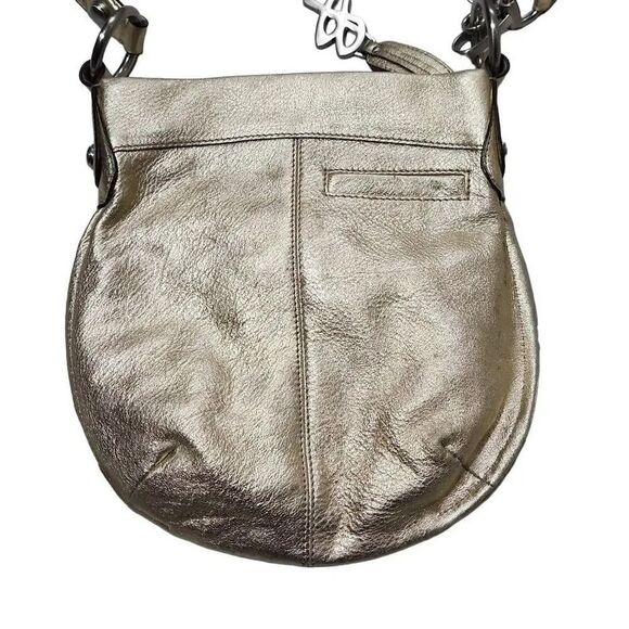 B Makowsky Metallic Gold Crossbody Bag with Heavy Silver Hardware - Picture 4 of 5